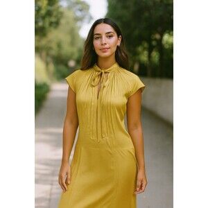 Joseph Silk Crepe Dress Women’s US 6 Sleeveless Button Up 38 FR Mustard Yellow